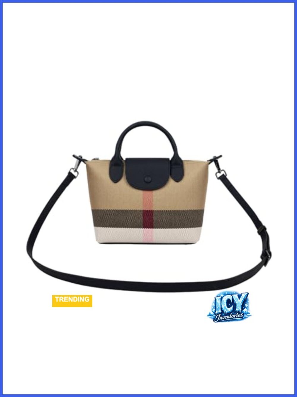 Vintage Plaid Satchel Crossbody Genuine Leather Trim Magnetic Snap Handbag